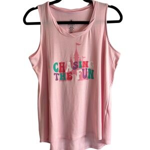 Disney Chasing The Fun Tank Top Sleeveless Graphic Print‎ Pink Womens Medium